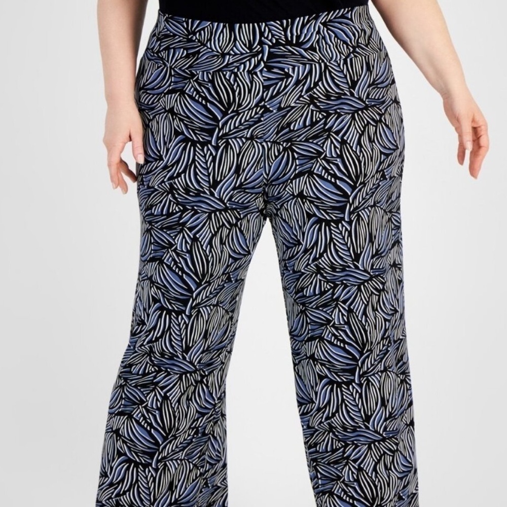 Anne Klein high rise wide leg pull on pants blu jay
